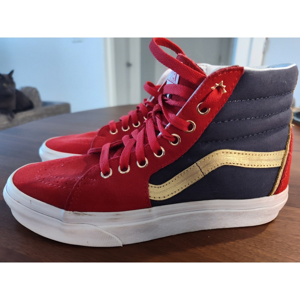 Vans Marvel Captain Marvel Sk8-Hi Shoes Red Navy Gold Women 7.5 Men 6 VN0A38GEU6